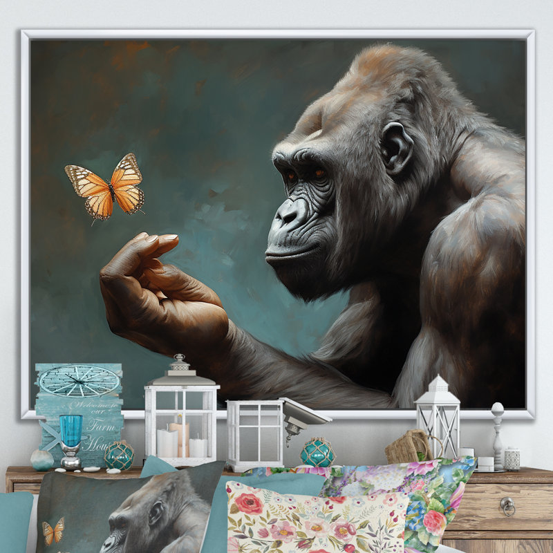 «Gorillas Gentle Touch», impression sur toile, Cadre flottant blanc, H 34 po x l 44 po x P 1,5 po