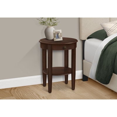 Table d'appoint, 2 niveaux, table de bout, table d'appoint, ronde, table de chevet, chambre à coucher, lampe, placage brun, transitionnel