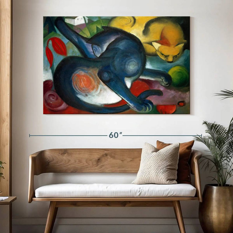 Brampt Two Cats Blue And Yellow 1912, 34" H x 51" W
