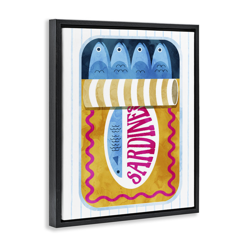 Cadre flottant audacieux en forme de sardines en conserve, design par Lil 'Rue, Cadre flottant noir de jais