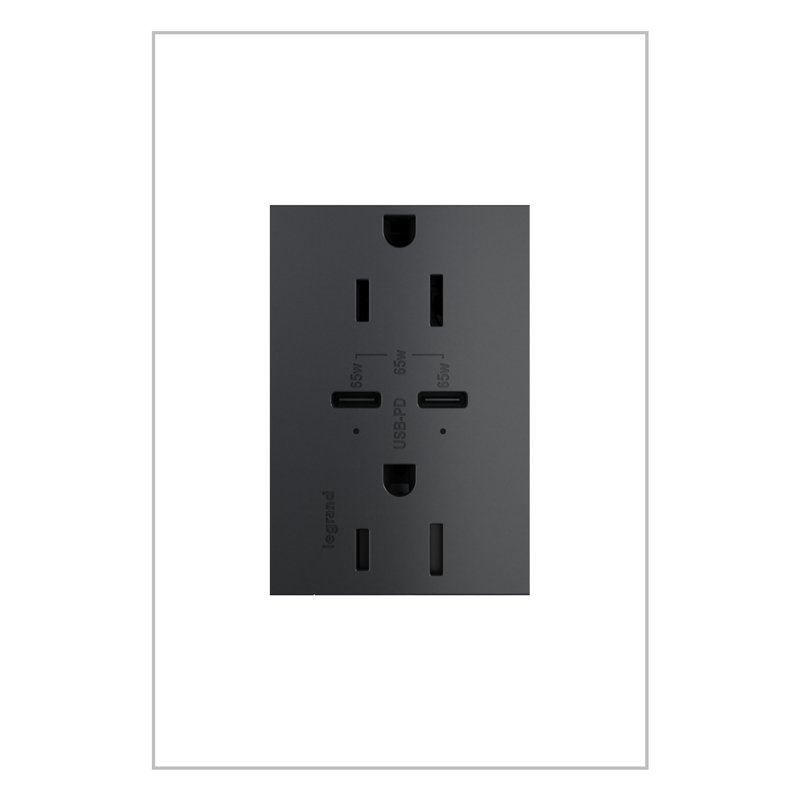 Prise de courant USB Type-C / C invertissable ultra-rapide 65 W adorne® 15A, graphite, Graphite