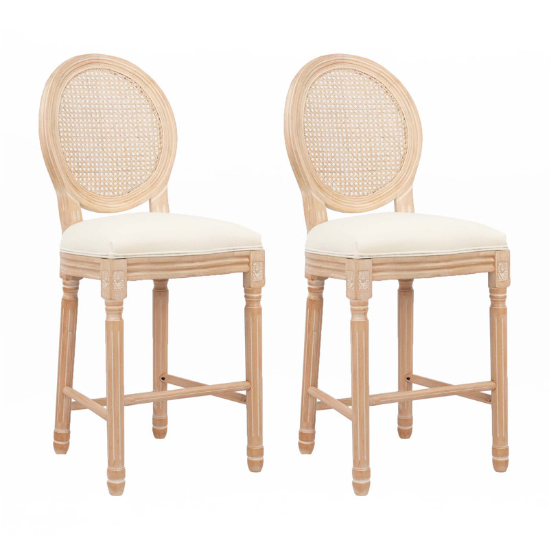 Tabourets de bar en bois French Country avec dossier rembourré et sièges rembourrés