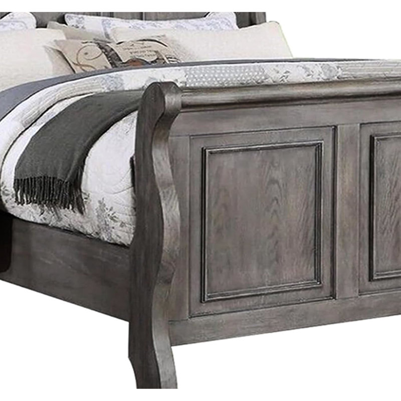 Lit à panneaux très grand antique gris avec très beau design et panneau de particules de style transitionnel en gris