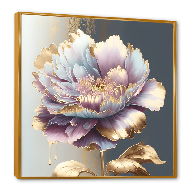 Impression sur toile fleurs mauves simples - fleurs II, Encadrement doré, L 36 po x H 36 po