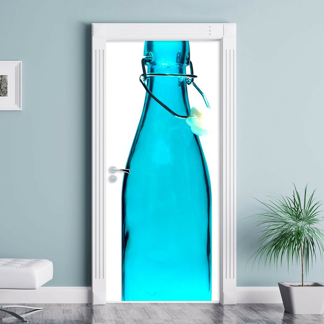 Blaue Glasflasche Tür Aufkleber