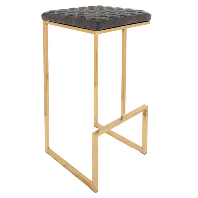 LeisureMod Quincy Leather Bar Stool, Quilted PU Leather Barstool with Metal Sled Base, Built-In Footrest, Diamond Stitching & Anti-Scratch Glides for Kitchen, Home Bar & Counter Seating