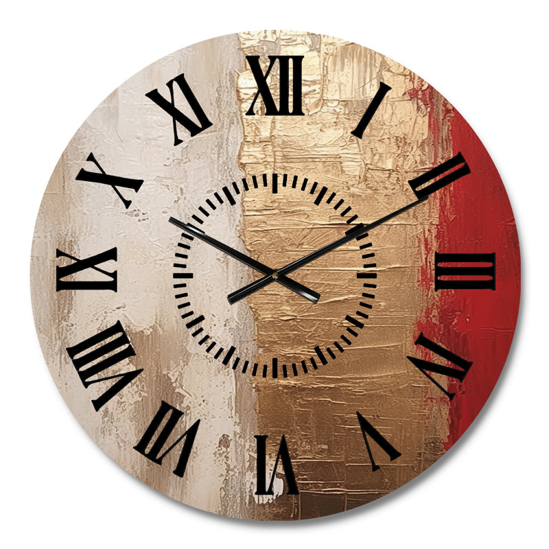 Pleine lune, rachat abstrait doré et rouge I - Peinture abstraite horloge murale, Médium