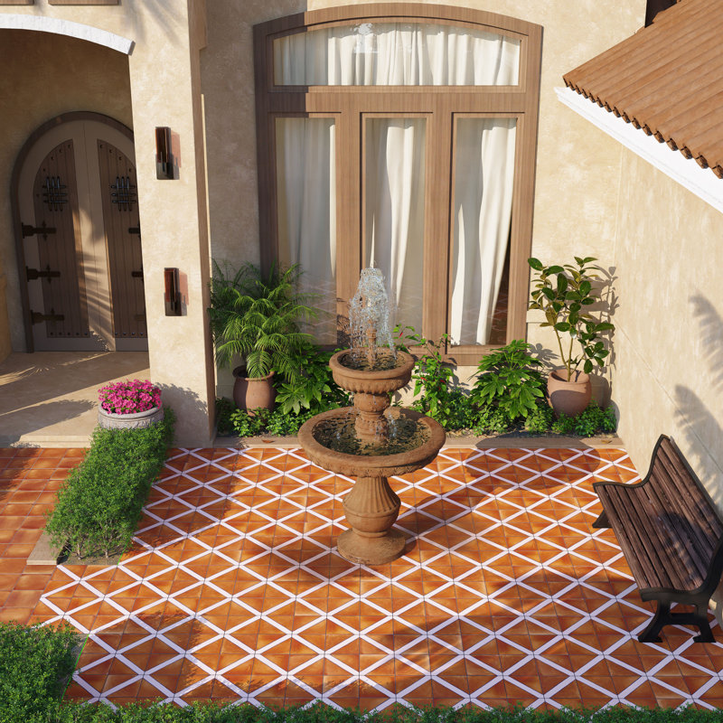 Sentier des Ocres Trellis 8" x 8" Porcelain Wall & Floor Tile, Brown/White/Blue