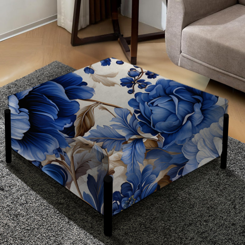 Grand repose-pieds carré de style victorien bleu cobalt Renaissance