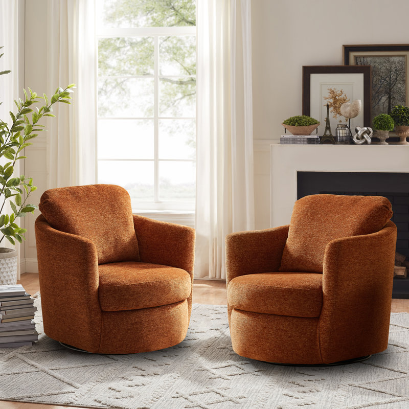 Hasbrouck 32.28'' Wide Upholstered Swivel Accent Chair Armchair, Orange Chenille