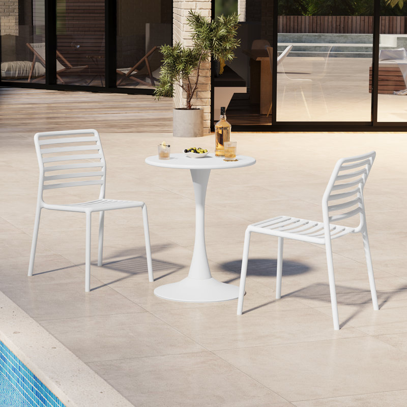 Ensemble repas d'extérieur rond, Blanc