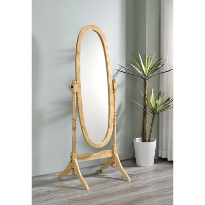 Grand miroir de plancher en bois de 57,9 po d'apparence naturelle, ovale. Miroir réglable. S'incline facilement à n'importe quel angle. Miroir sur pied sans effort à assembler, complètement libre. Facile à poser