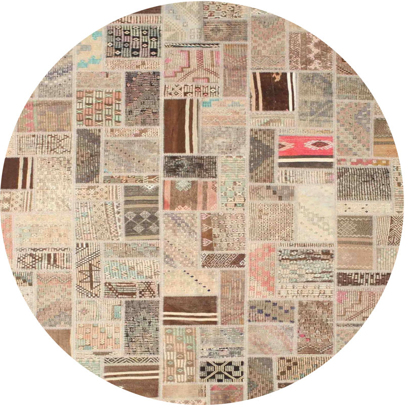Tapis brun/vert/gris zone contemporaine, Rond 5 pi