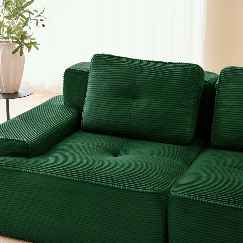 Canapé modulaire en L en velours côtelé avec siège profond et repose-pieds mobile, H 32,7 po x l 117,30 po x P 69,70 po
