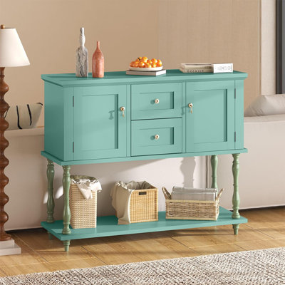 Farmhouse Console Table with 2 Drawers and 2 Doors, 42 in. Wood Entryway Table with Bottom Shelf for Hallway or Living Room by August Grove