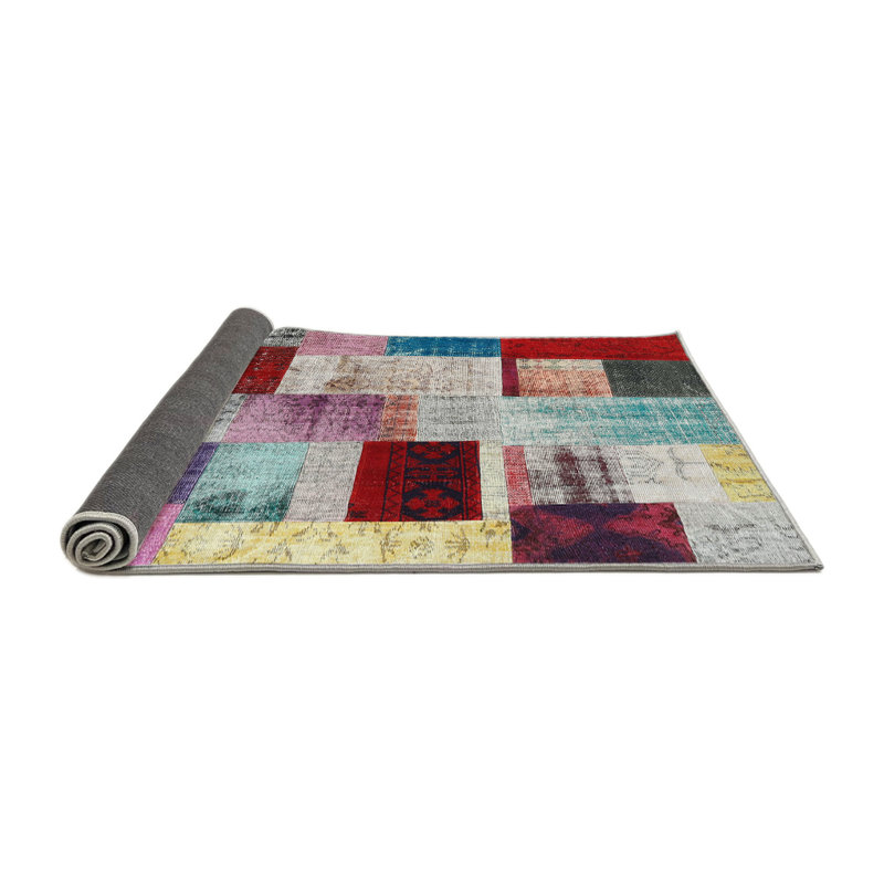Tapis gris/rose/beige contemporain, Rond 8 pi