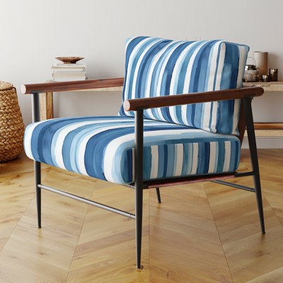 Chaise d'appoint moderne - Fauteuil bleu et blanc à rayures givrées