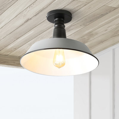 Camila 14" 1-Light Classic Industrial Indoor/Outdoor Iron LED Semi Flush Mount