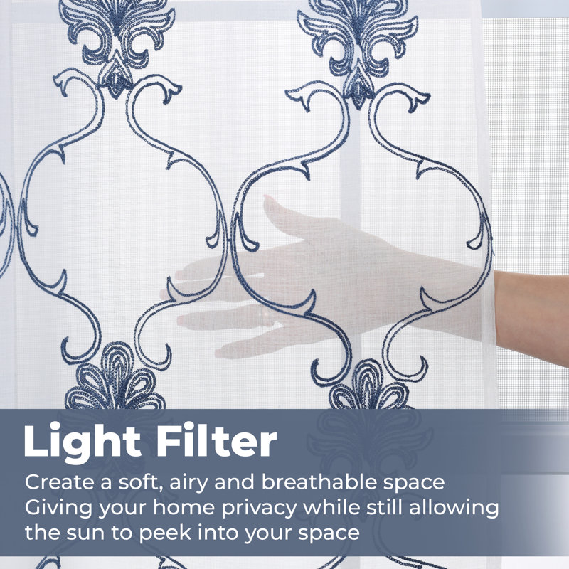 Steinbeck Sheer Curtain Pair, 52" W x 108" L, Blue