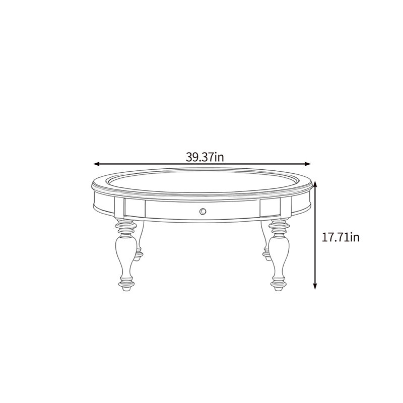Table basse lisse et arrondie, H 17,71 po x L 39,37 po x l 39,37 po
