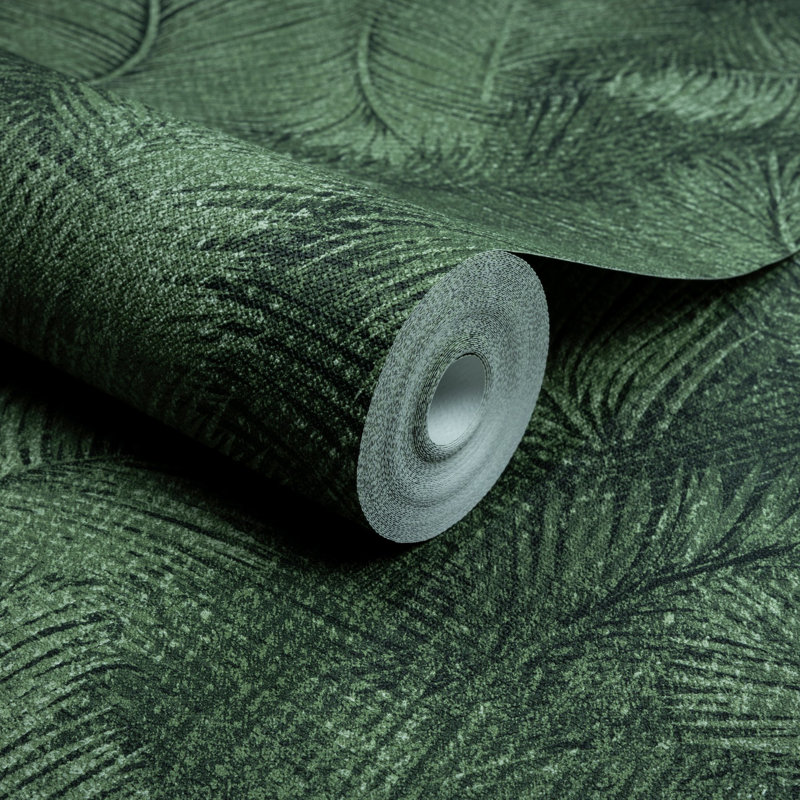 Arcadia Collection Feathered Leaves Wallpaper Roll, Green