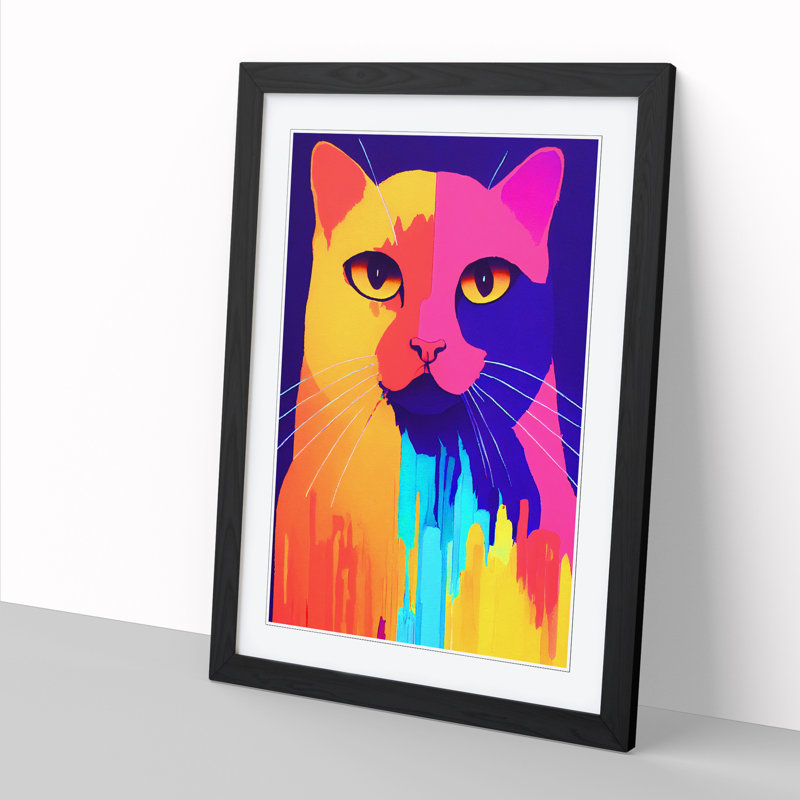 Paturi Cat Crayon Painting Vol.1 - Picture Frame Print, Black Framed, 64cm H x 46cm W