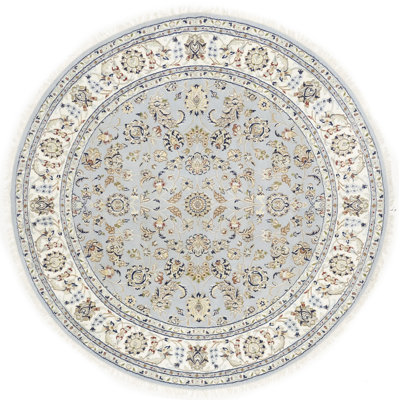Light Blue Floral 6x6 Indo-nain Oriental Round Rug