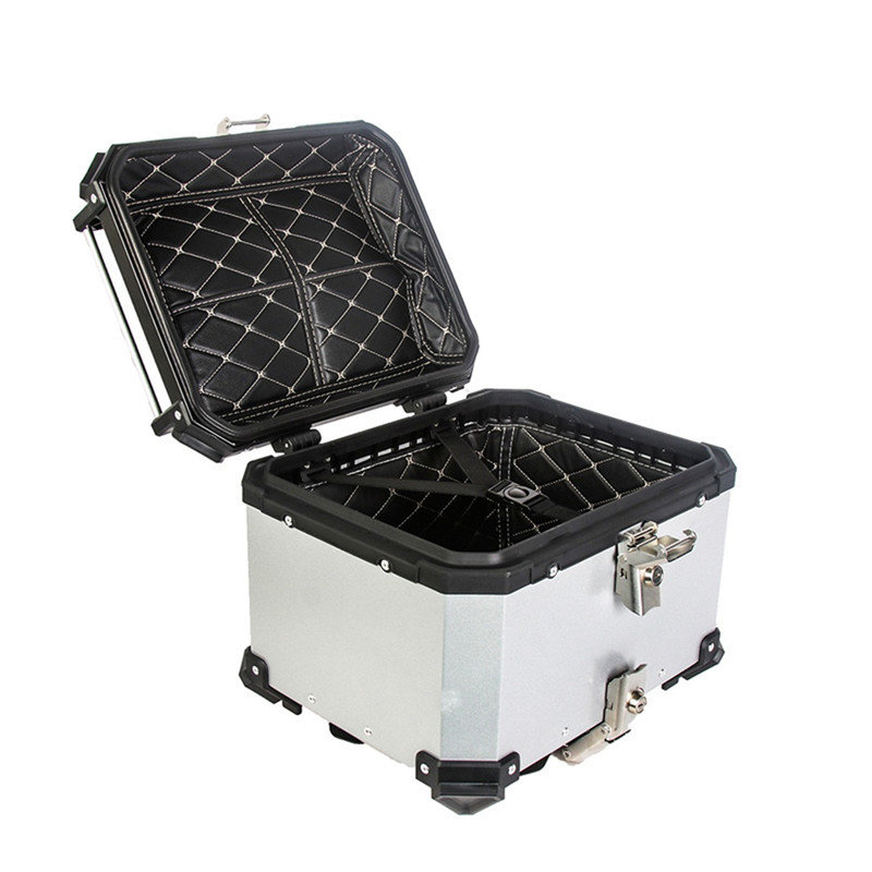 Motorcycle Top Case, 45L Motorbike Tail Box, Waterproof Aluminum Alloy Motorcycle Trunk, Motorcycle Top Box Luggage Storage Tour Box with Security Lock, Base Plate & Install Tools