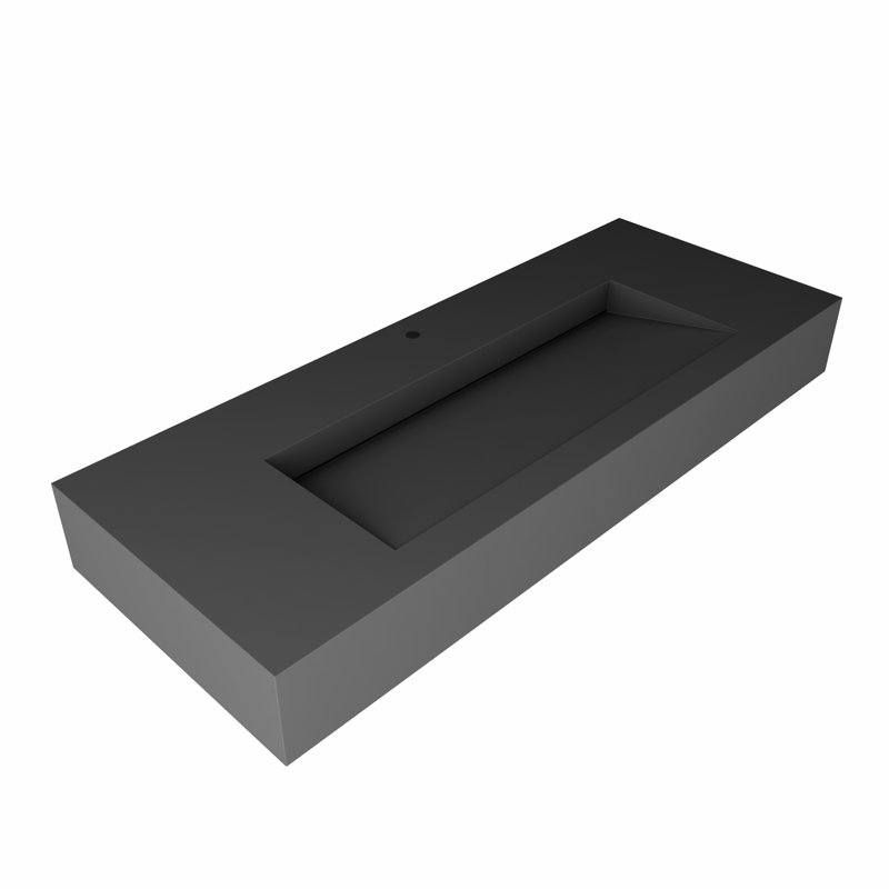 48'' Solid Surface Rectangular Vessel Bathroom Sink, Gray