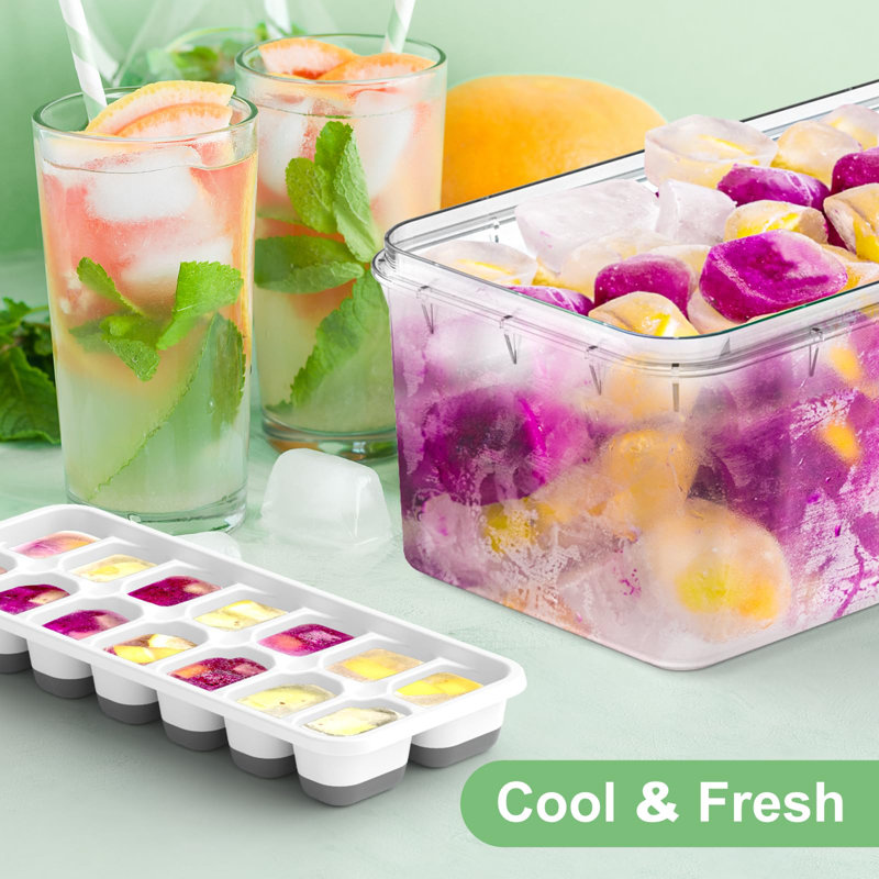 Ice Cube Tray, 6 Pack Stackable Silicone Rectangular 14-Ice Cube Tray Set With Lid & Bin, BPA-Free Sturdy Reusable Freezer Ice Trays For Drinks, Cocktails & Coffee - Easy Release(Grey)