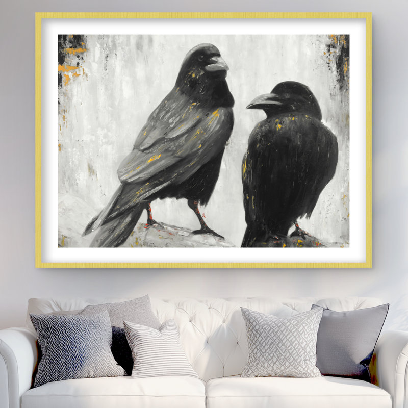 Two Crows Birds Hyperrealist Framed Print for Home Decor