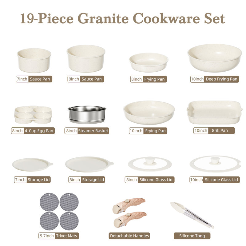 19 - Piece Non-Stick Aluminum Cookware Set, Beige
