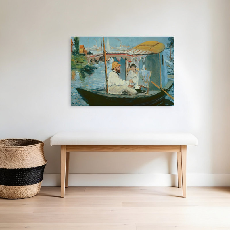 Monet dans son atelier flottant, 1874, estampe d'art mural impressionniste contemporaine, H 24 po x l 36 po