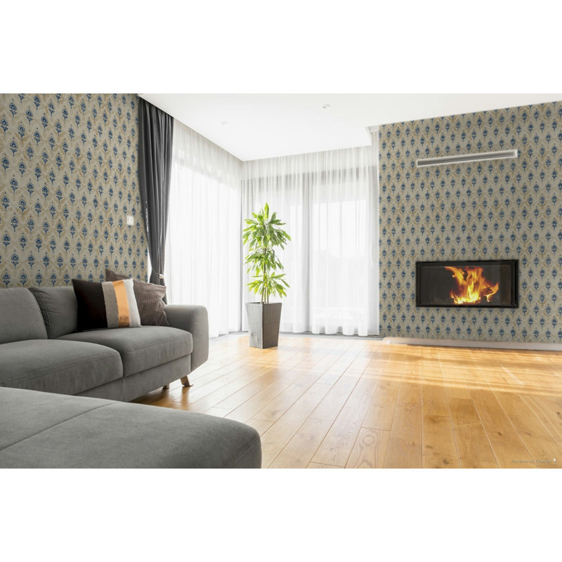 Italian Classics 4 Floral Motif Damask 3D Embossed Wallpaper Roll, Blue
