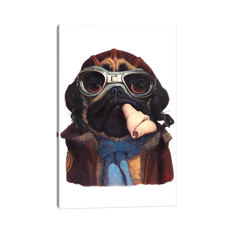 Aviator Pug by Thomas Fluharty - Wrapped Canvas Gallery-Wrapped Canvas Giclée, 20.32 cm H x 30.48 cm W