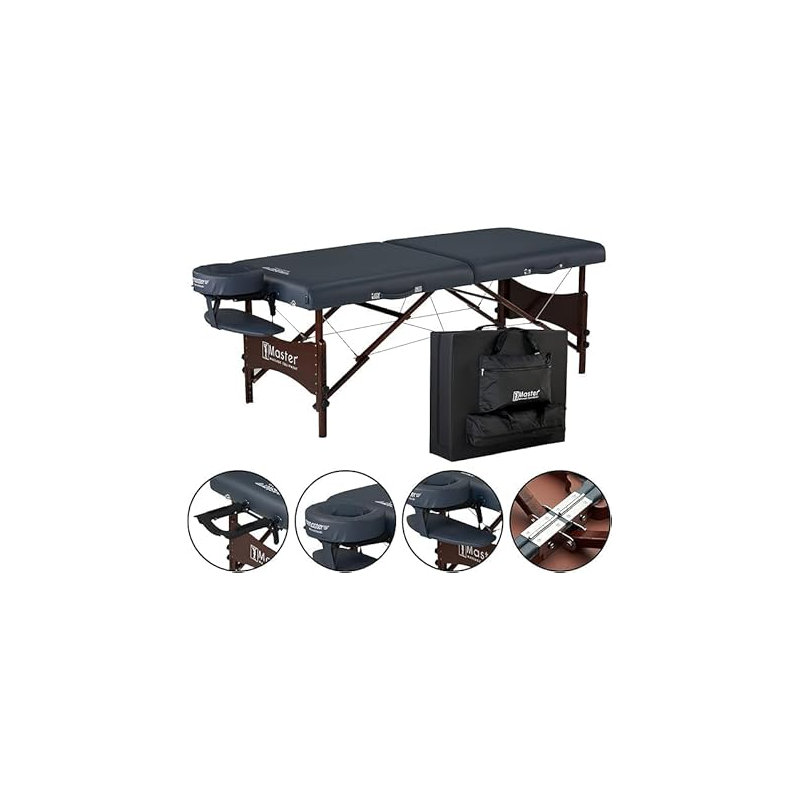 Wooden Portable Massage Tables Upholstered Bed with Mattress, Royal Blue