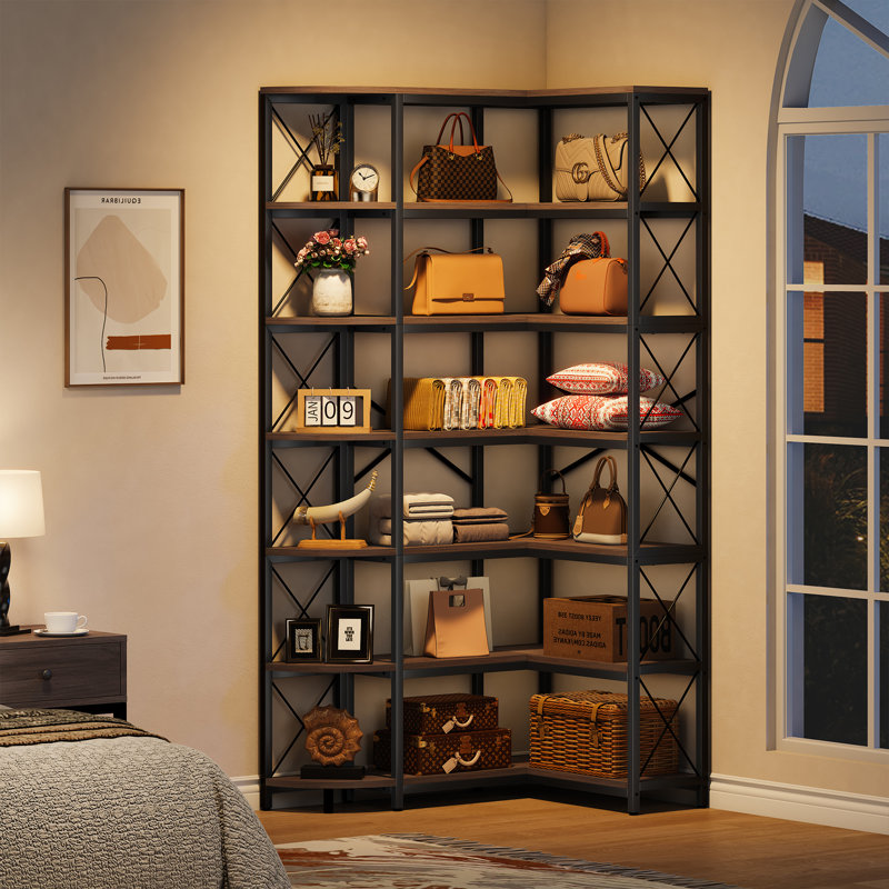 Kelsch Reversible Corner Bookcase, L-Shaped Bookshelf, Grey