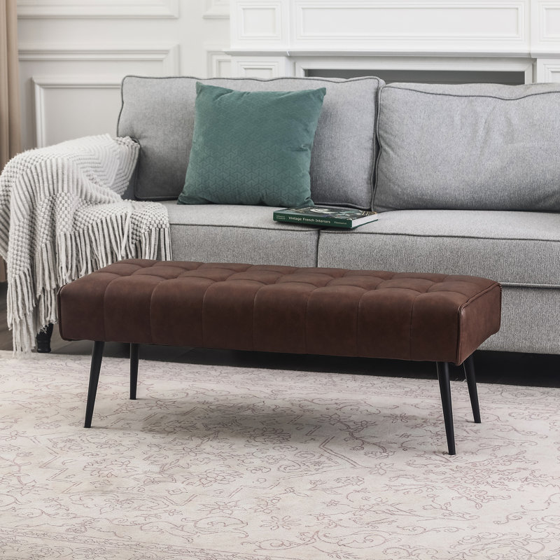 Keimaya Faux Leather Upholstered Bench, Coffee