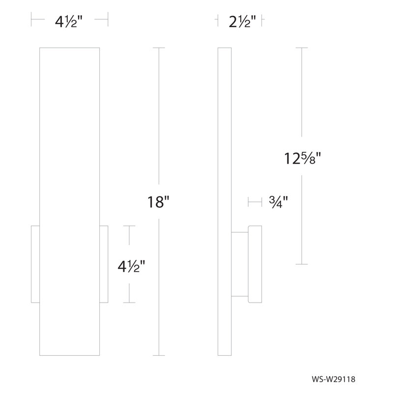 Stag LED Wall Light, Black, 3500K, 18" H x 4.5" W x 2.5" D