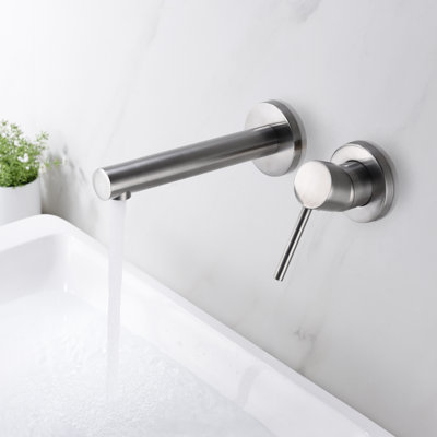 Robinet de lavabo de salle de bain, robinet de lavabo mural à poignée simple, robinet de meuble-lavabo avec valve brute en laiton