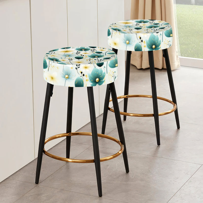Ensemble de 2 tabourets floraux, Watercolor Whimsy Beige Serenaded Gardens
