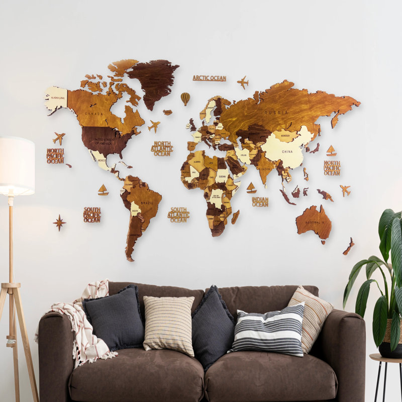 Wooden World Map - Brown