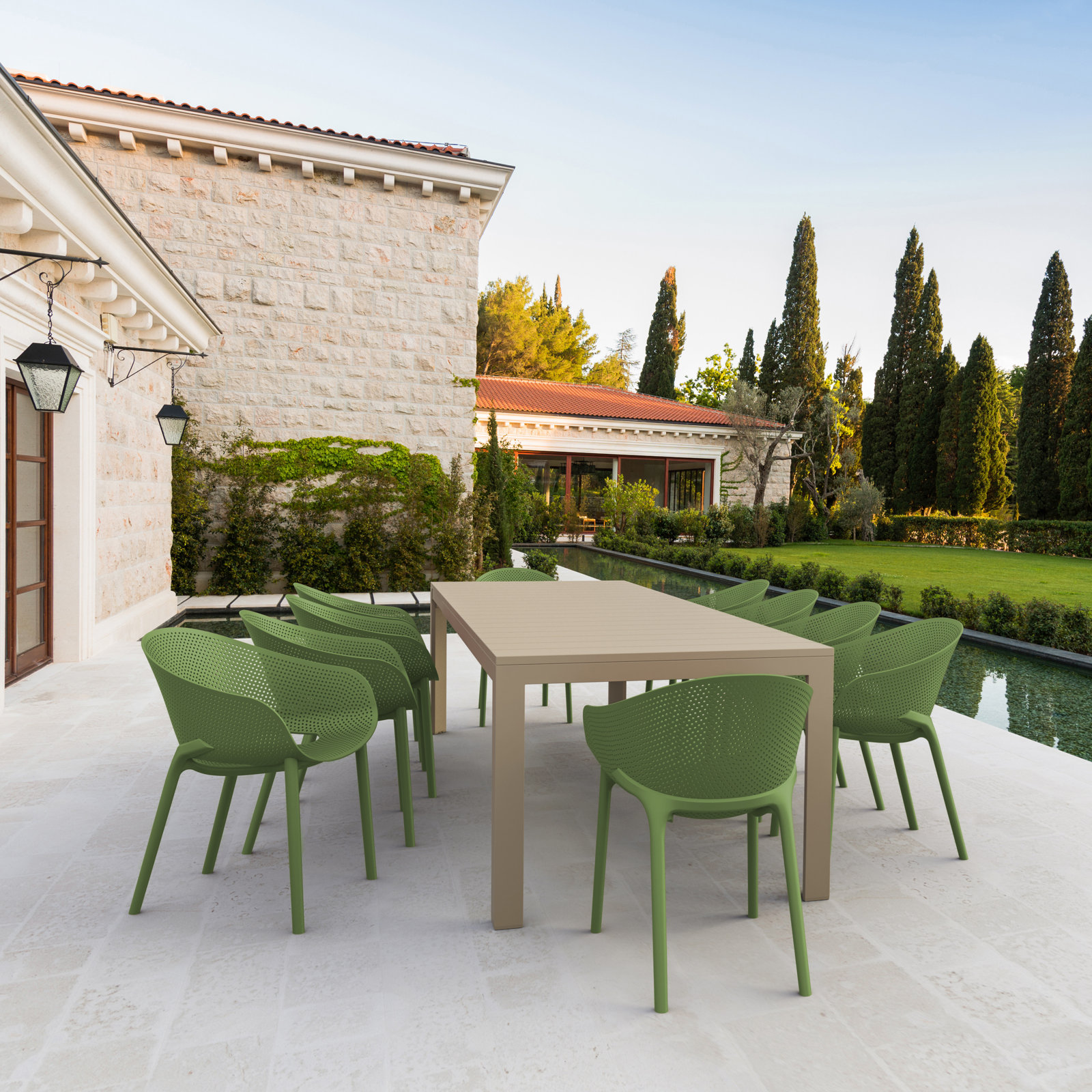 Farrah Stackable Patio Armchair, Olive Green
