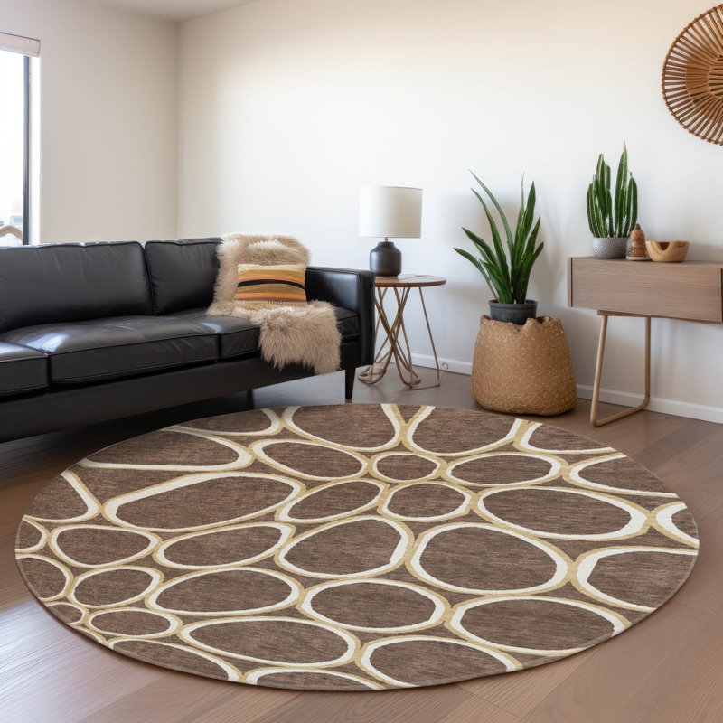 Premium Machine Washable Corry AMF1041 Circles Rug, Round 8'