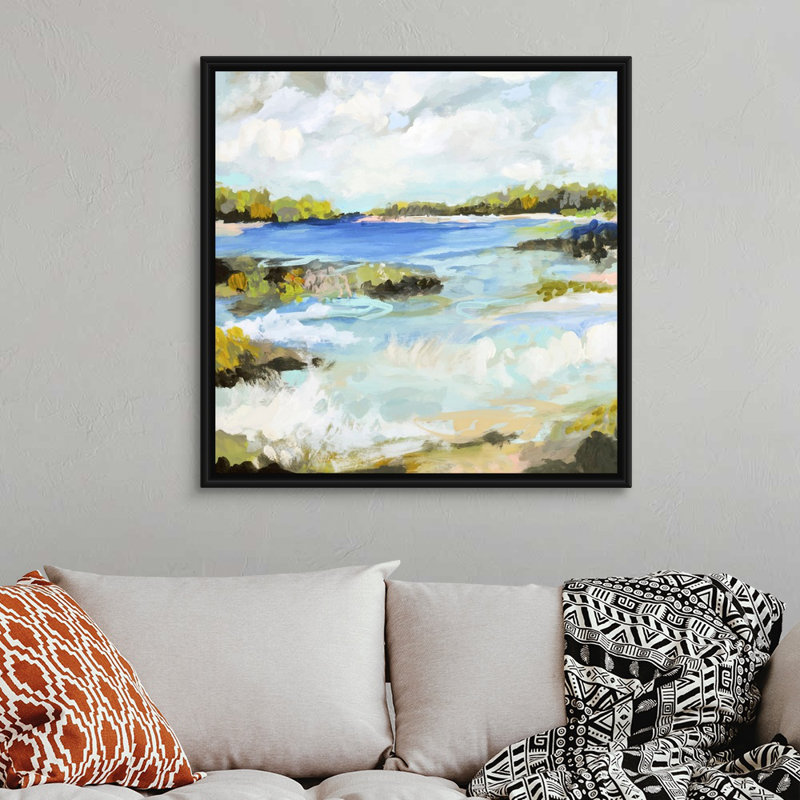 «Surfscape II» par Karen Fields - reproduction d'art, Toile avec cadre noir, H 38 po x l 38 po x P 1,75 po