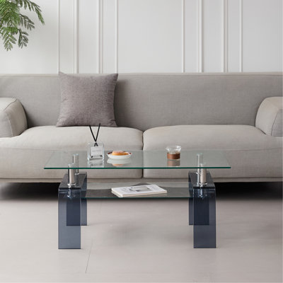 Tempered Glass Modern 2-Tier Coffee Table with Storage Shelf | Space-Saving Center Table for Living Room & Small Spaces