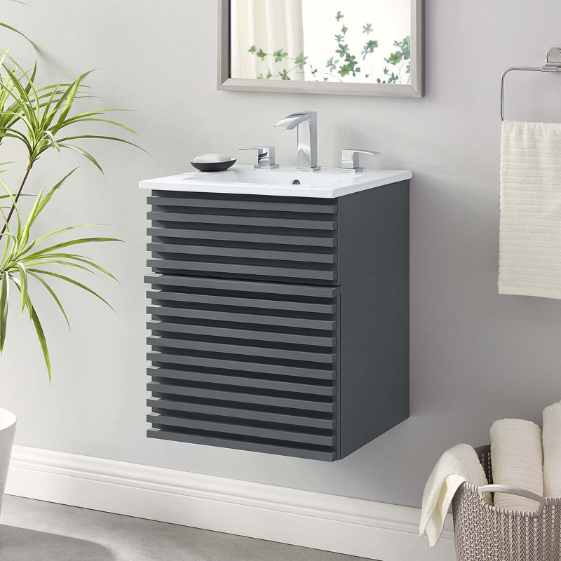 Meuble-lavabo mural 18 po Modway Render, Blanc, gris