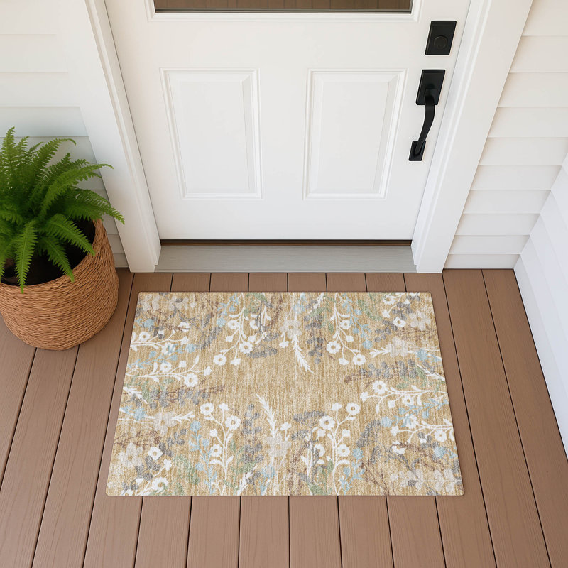 Machine Washable Indoor/Outdoor Bourkelands ACN2334 Floral Rug, Rectangle 1'8" x 2'6"