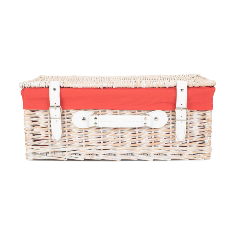 Wicker Hamper Basket with Lining, 19cm H x 46cm W x 30cm D, White/Red Lining