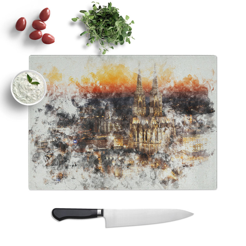 The Cologne Cathedral Vol.1 Watercolour Chopping Board, 28.5cm W x 39cm L